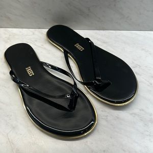 TKEES Black Flats with Gold Trim